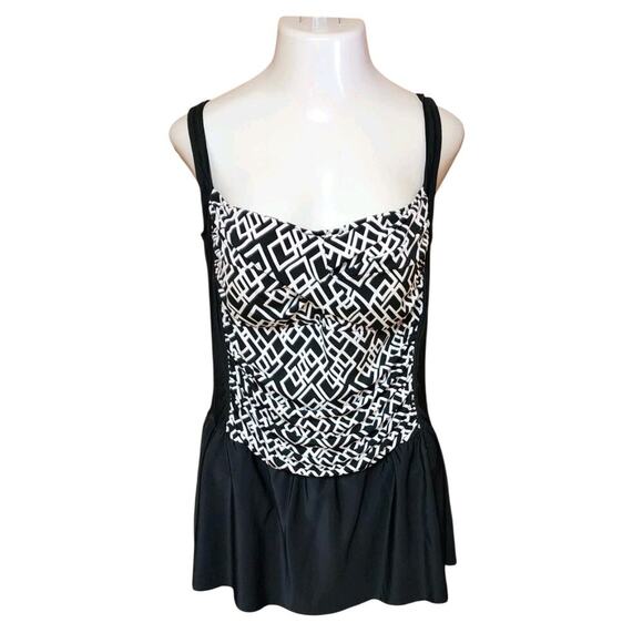 Tropical Escape Geometric Swim Dress Plus Size 20W Black One-Piece Swimsuit- New - Picture 2 of 6